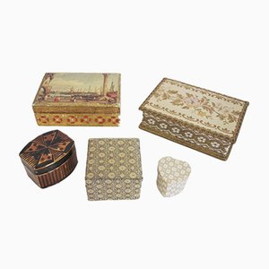 Venice Boxes in Fabric and Wood, 1970s, Set of 5-KNM-944871