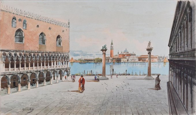 Venice, Piazza San Marco - Original Watercolor by A. Guidotti Early 20th Century-ZCI-760199