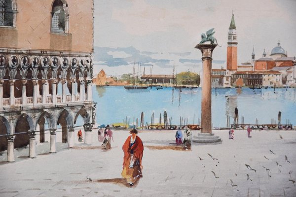 Venice, Piazza San Marco - Original Watercolor by A. Guidotti Early 20th Century-ZCI-760199