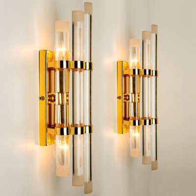 Venini Style Murano Glass & Gilt Brass Sconces, 1960s, Set of 2-VDW-1293717