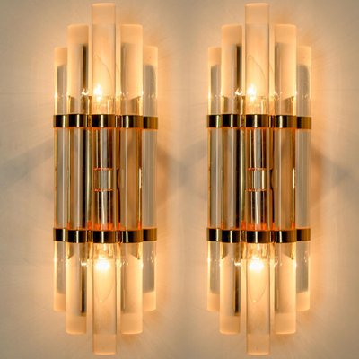 Venini Style Murano Glass & Gilt Brass Sconces, 1960s, Set of 2-VDW-1293717