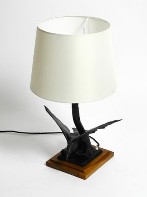 Very Large Iron in the Shape of an Eagle with a Teak Wooden Base Table Lamp, 1940s-RR-1304345