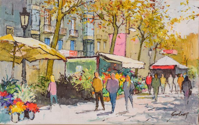 Vibrant Market Scene, 2014, Oil on Canvas, Framed-AOI-1106690