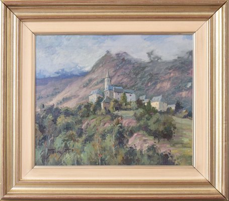 Vicente Gomez Fuste, Post Impressionist Village and Mountains, Mid-20th Century, Oil on Canvas-AOI-1106927