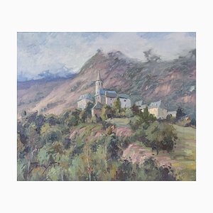 Vicente Gomez Fuste, Post Impressionist Village and Mountains, Mid-20th Century, Oil on Canvas-AOI-1106927