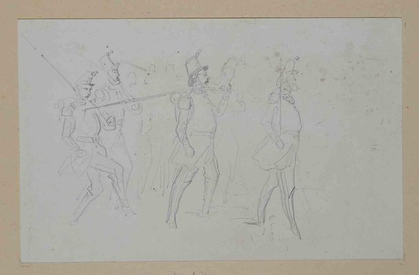 Victor Adam, Soldiers, Original Drawing in Pencil, 1850s-ZCI-1342875