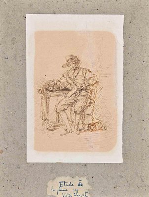 Victor Chavet, Study of Study of Figure, Drawing, Mid-19th Century-ZCI-1788872