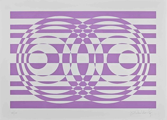 Victor Debach, Abstract Composition in Purple, Screen Print, 1970s-ZCI-2029453