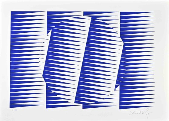 Victor Debach, Abstract Electric Blue Composition, Screen Print, 1970s-ZCI-2029926