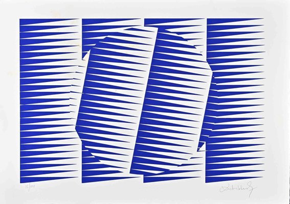 Victor Debach, Abstract Electric Blue Composition, Screen Print, 1970s-ZCI-1760441