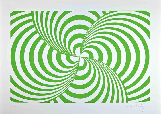 Victor Debach, Abstract Green Composition, Screen Print, 1970s-ZCI-2029849