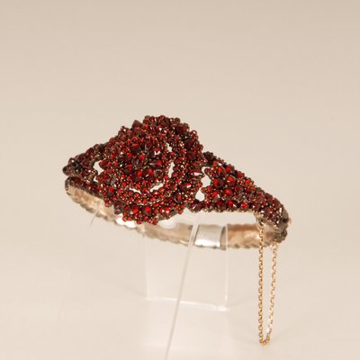 Victorian Bohemian Bangle Bracelet with Rose Cut Garnets, 19th Century-GOE-1130612