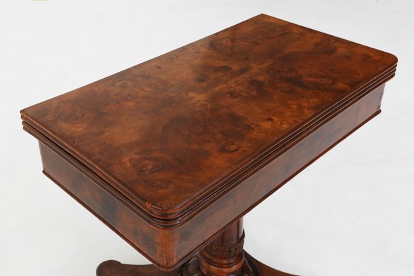 Victorian Burl Wood Folding Card Table, 19th Century-YSY-1761545