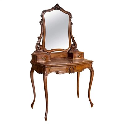 Victorian Carved Mahogany Dresser Table with Attached Mirror, 1850-PSK-2028851