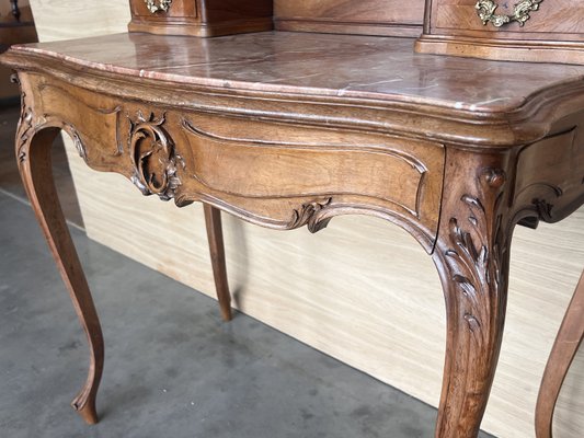 Victorian Carved Mahogany Dresser Table with Attached Mirror, 1850-PSK-2028851