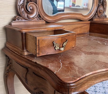 Victorian Carved Mahogany Dresser Table with Attached Mirror, 1850-PSK-2028851