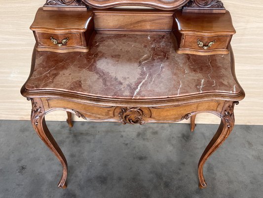 Victorian Carved Mahogany Dresser Table with Attached Mirror, 1850-PSK-2028851