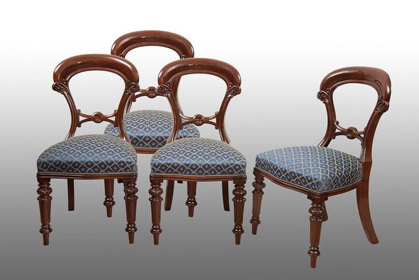 Victorian English Chairs in Solid Mahogany, 19th Century, Set of 4-KKK-1748005