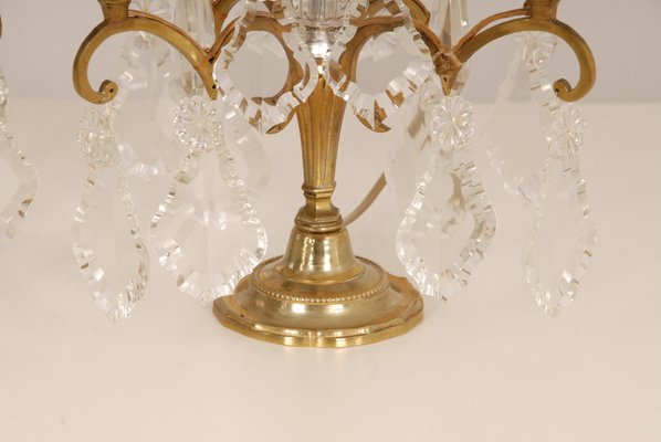 Victorian French Gilt Table Lamps with 4 Lights & Clear Crystal Prism Pendants, Set of 2-GOE-1168141