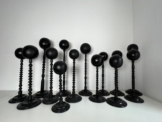 Victorian Hat & Wig Hangers in Black Colored Wood, Set of 7-KKG-1351767