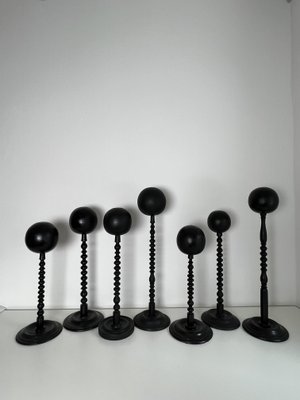 Victorian Hat & Wig Hangers in Black Colored Wood, Set of 7-KKG-1351767