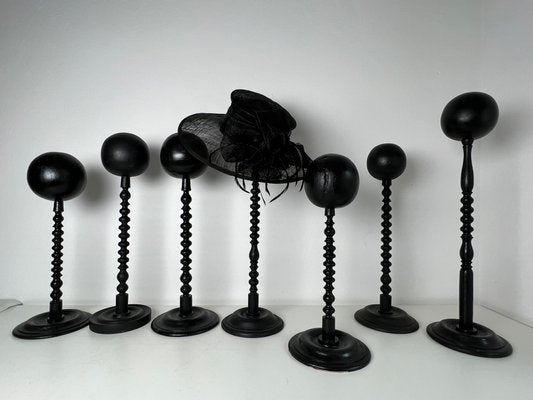 Victorian Hat & Wig Hangers in Black Colored Wood, Set of 7-KKG-1351767