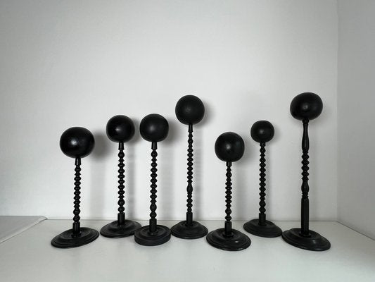 Victorian Hat & Wig Hangers in Black Colored Wood, Set of 7-KKG-1351767