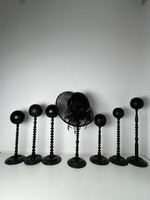 Victorian Hat & Wig Hangers in Black Colored Wood, Set of 7-KKG-1351767