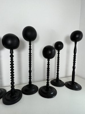 Victorian Hat & Wig Hangers in Black Colored Wood, Set of 7-KKG-1351767