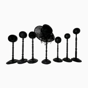 Victorian Hat & Wig Hangers in Black Colored Wood, Set of 7-KKG-1351767