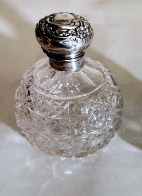 Victorian Lead Crystal and Silver Bathroom Flasks by Phineas Harry Levi & Joseph Wolfe Salaman, England, 1907, Set of 2-QRS-875286