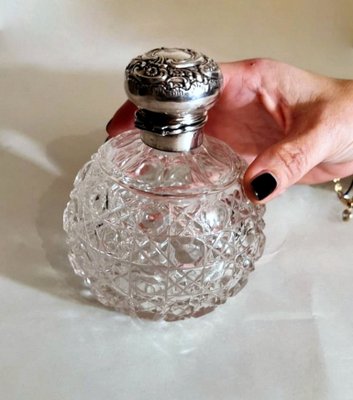 Victorian Lead Crystal and Silver Bathroom Flasks by Phineas Harry Levi & Joseph Wolfe Salaman, England, 1907, Set of 2-QRS-875286