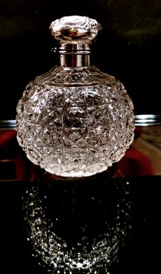 Victorian Lead Crystal and Silver Bathroom Flasks by Phineas Harry Levi & Joseph Wolfe Salaman, England, 1907, Set of 2-QRS-875286