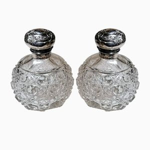 Victorian Lead Crystal and Silver Bathroom Flasks by Phineas Harry Levi & Joseph Wolfe Salaman, England, 1907, Set of 2-QRS-875286