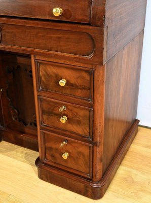 Victorian Mahogany Cylinder Library Desk, England, 1850s-RVK-1783233