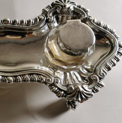 Victorian Queen Anne Style English Silver Plated Inkwell-QRS-837848