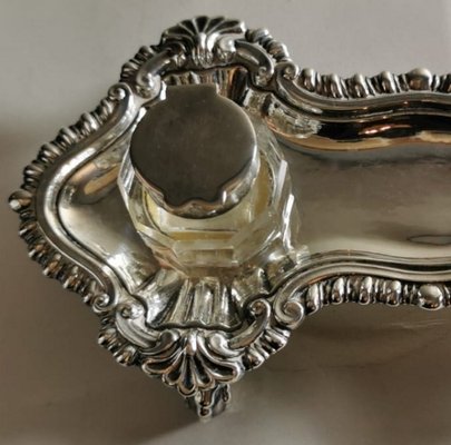 Victorian Queen Anne Style English Silver Plated Inkwell-QRS-837848