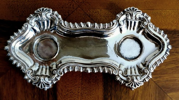 Victorian Queen Anne Style English Silver Plated Inkwell-QRS-837848