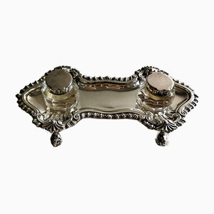 Victorian Queen Anne Style English Silver Plated Inkwell-QRS-837848