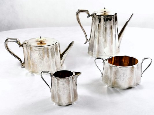 Victorian Silver Plated Tea and Coffee Set from Richard Martin & Ebenezer Hall & Co, Set of 4-QRS-581219