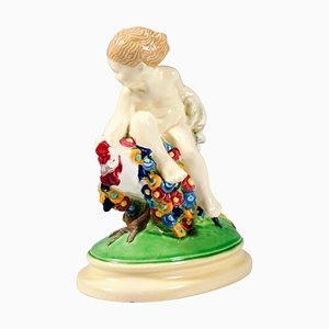 Vienna Art Ceramics Art Nouveau Figure Putto Riding a Rooster by Doblinger, 1910, 1890s-EMT-1704070