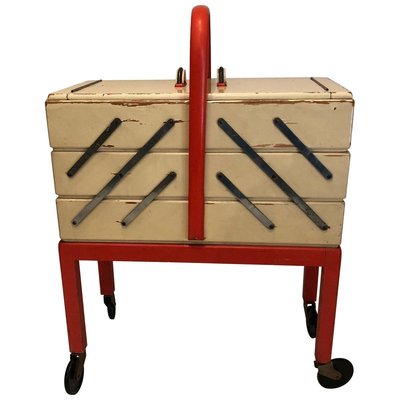 Vienna Sewing Box on Wheels in Coral and Cream, 1920s-BAF-763513