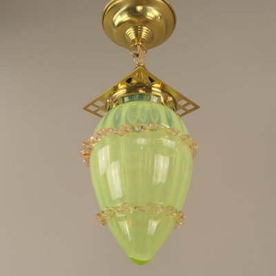 Viennese Art Nouveau Pendant Lamp in Uranium Glass by Hoffmann for Wiener Werkstätte, 1920s-KDB-1705990