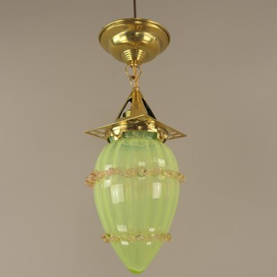 Viennese Art Nouveau Pendant Lamp in Uranium Glass by Hoffmann for Wiener Werkstätte, 1920s-KDB-1705990