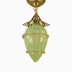 Viennese Art Nouveau Pendant Lamp in Uranium Glass by Hoffmann for Wiener Werkstätte, 1920s-KDB-1705990