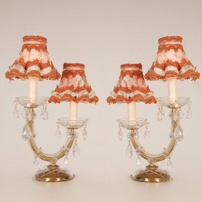 Viennese Regency Style Crystal & Gold Brass 2-Light Maria Theresa Table Lamps, Set of 2-GOE-1107670