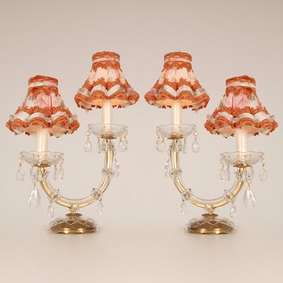 Viennese Regency Style Crystal & Gold Brass 2-Light Maria Theresa Table Lamps, Set of 2-GOE-1107670