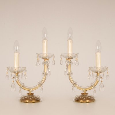 Viennese Regency Style Crystal & Gold Brass 2-Light Maria Theresa Table Lamps, Set of 2-GOE-1107670