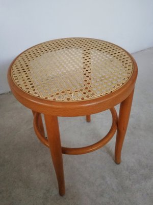 Viennese Wood and Straw Stool-UIW-1154862