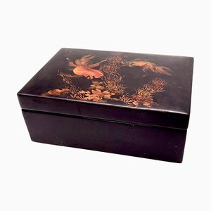 Vietnamese Black and Orange Box in Lacquered Wood-UR-1293626